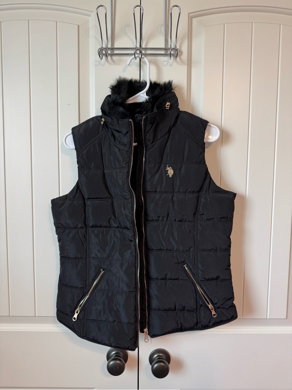 U.S. Polo Assn. Black Quilted Faux-Fur Collar Puffer Vest